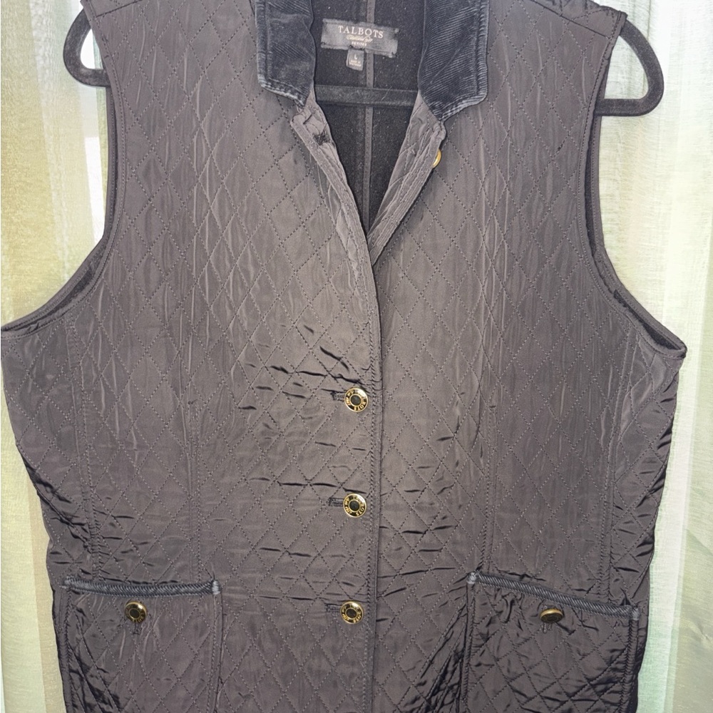Talbots Quilted Black Corduroy-Trim Vest